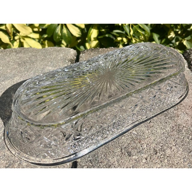 Transparent Early 20th Century Crystal Cut Glass Oval Celery Dish For Sale - Image 8 of 9