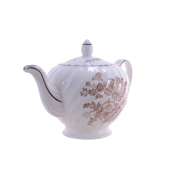 English Stafforshire Ironstone Brown Floral Teapot For Sale - Image 3 of 8