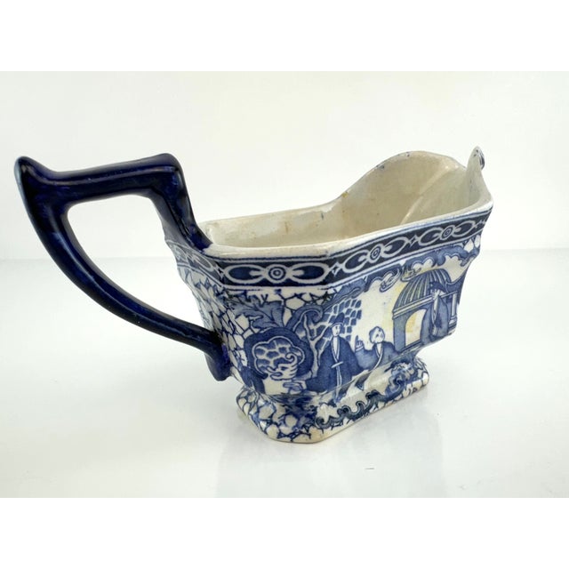 Blue Antique Late 19th Century English Adams Blue and White Transferware Gravy Boat For Sale - Image 8 of 12