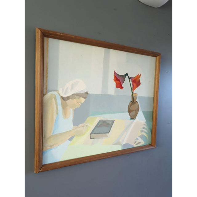 Mid-Century Modern 1953 Mid-Century Modern 'Figure and Flowers' Vintage Swedish Interior Figurative Oil Painting, Framed For Sale - Image 3 of 10