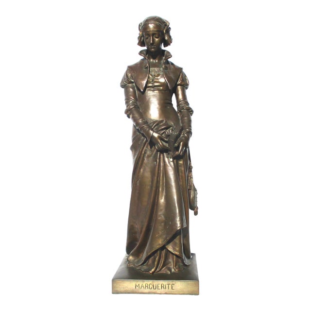 Eugene Aizelin Bronze Margarette Statue Barbedienne Foundry For Sale