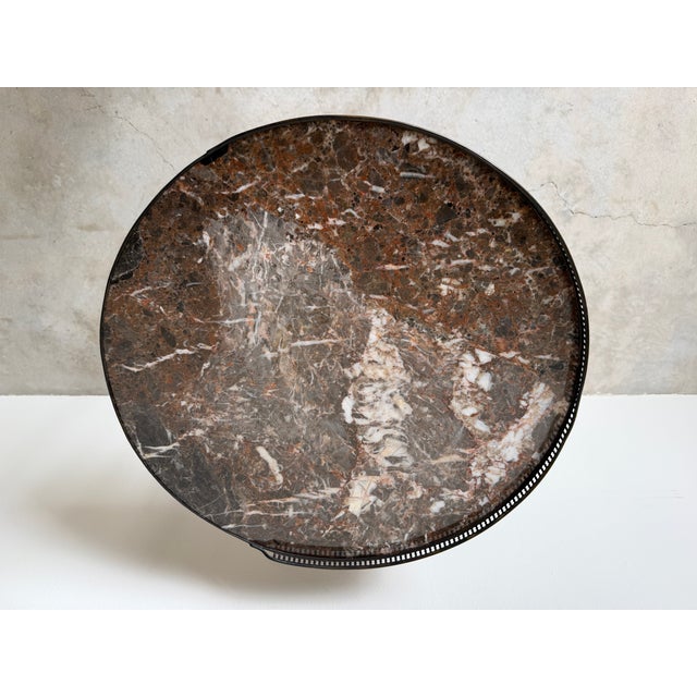 Brown 19th Century Louis XVI-Style Bouillotte End Table With Marble Top, Brass Gallery & Casters For Sale - Image 8 of 16