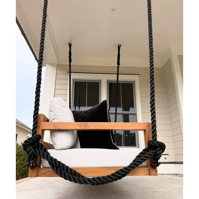 Modern ModHaven Bimini Teak Swing Bed - Outdoor Porch Swing With Cushions For Sale - Image 3 of 13