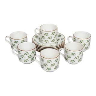 Irish Shamrock Teacups and Saucers by Arklow Pottery - Set of 6 For Sale