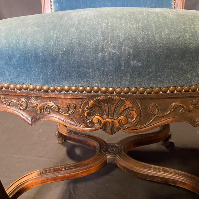 French Louis XV Set of 4 Chairs With Original Blue Mohair Upholstery For Sale - Image 9 of 12