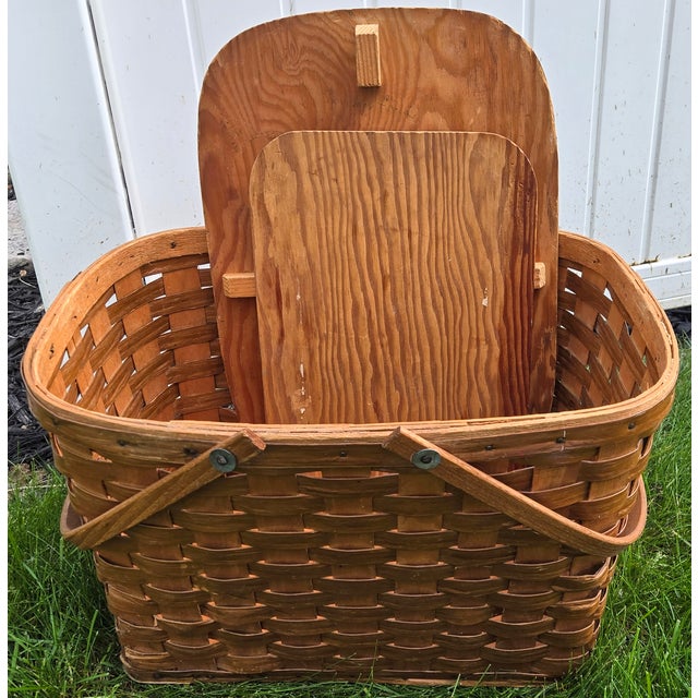 Double Decker Wooden Picnic Basket For Sale - Image 4 of 10