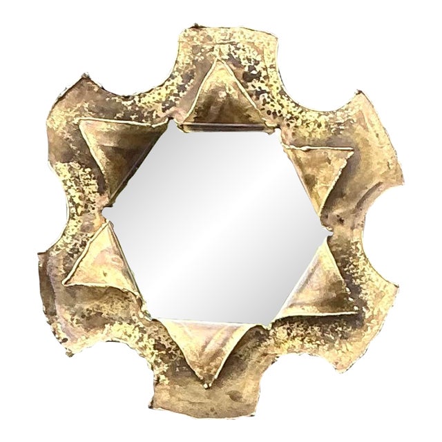 Vintage Punch Cut Brass Mirror For Sale