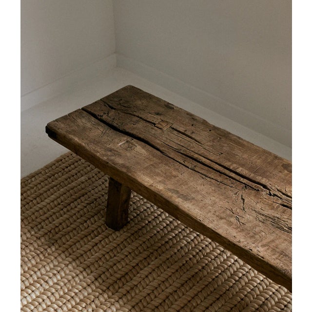 Vintage, Primitive, Rustic Low Wood Coffee Table or Bench For Sale - Image 4 of 12