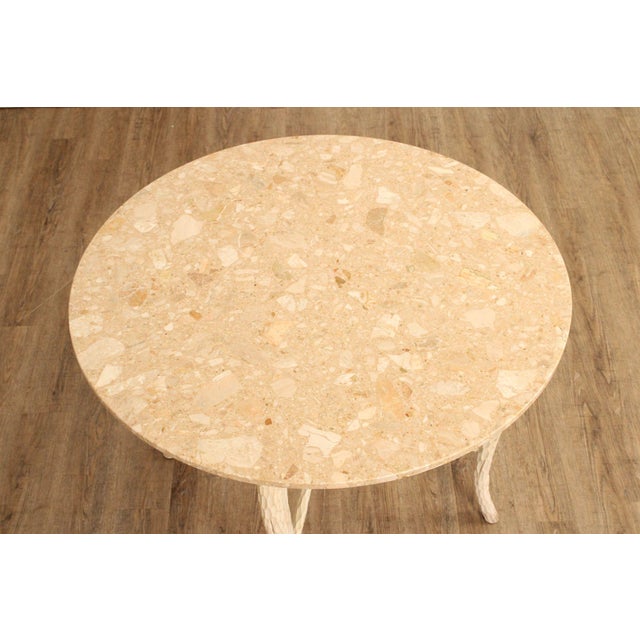 French Country Late 20th Century Faux Bois Carved Wood & Marble Top Round Accent Table For Sale - Image 3 of 18