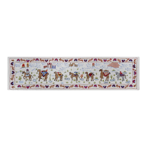 Boho Suzani Table Runner – Camel Caravan Embroidery – Central Asian Folk Art Textile for Rustic & Eclectic Interiors 1'7'' X 6'2''