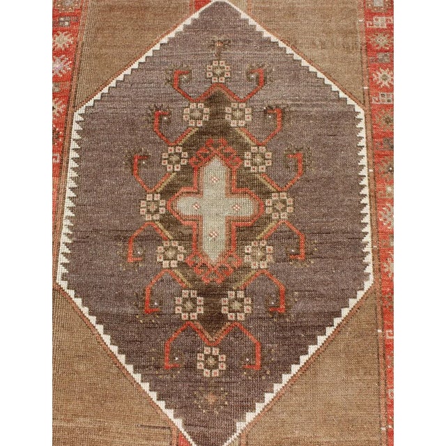 Textile Colorful Vintage Turkish Runner With Diamond Medallions in Lt. Camel and Gray For Sale - Image 7 of 13