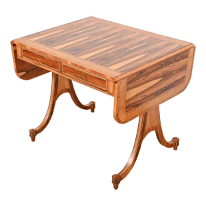 Baker Furniture Regency Rosewood Drop Leaf Writing Desk or Console Table, Newly Refinished