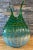Glass Art Blue Green Narrow Tear Shaped Vase With Blue Wave Pattern Bird Beak Lip For Sale - Image 7 of 12