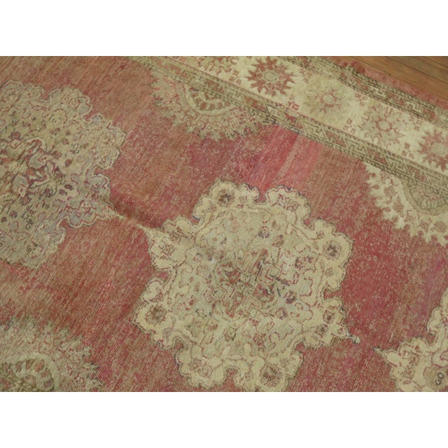 Vintage Soft Red Turkish Oushak Gallery Size Rug - 5' x 13'1" For Sale - Image 9 of 12