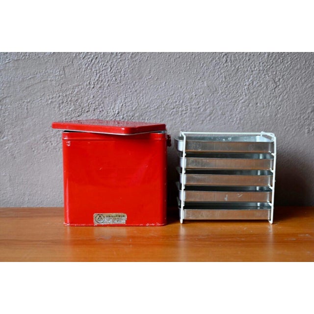Metal Vintage Scandinavian Lunch Box with Red Handle, Denmark, 1950s For Sale - Image 7 of 11