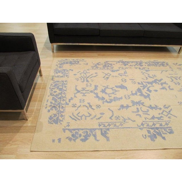 Ecru 8x10 Ivory Flat Weave Wool Fragmented Border Geometric Modern Carpet Rug For Sale - Image 8 of 8