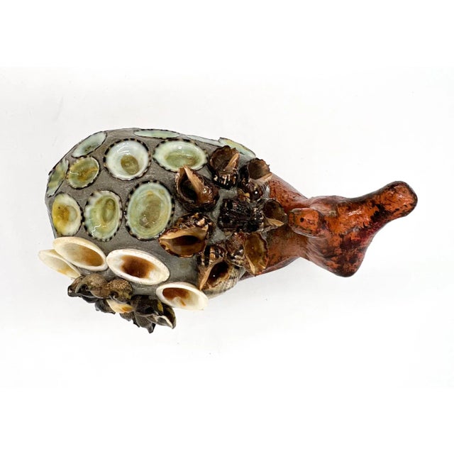 Vintage Folk Art Cement Snail Figurine With Seashell Floral Shell – Coastal Paperweight Decor For Sale - Image 10 of 11