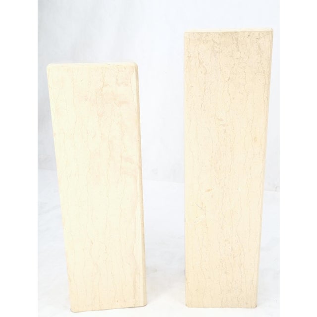 Mid-Century Modern Mid-Century Modern Square Beveled Tall Travertine Marble Pedestals End Tables For Sale - Image 3 of 12