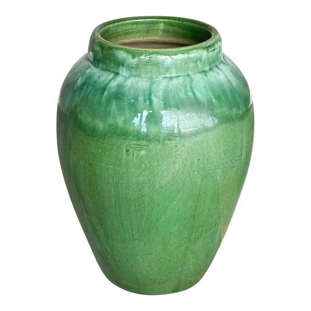 Large Vintage Green Ceramic Vase For Sale