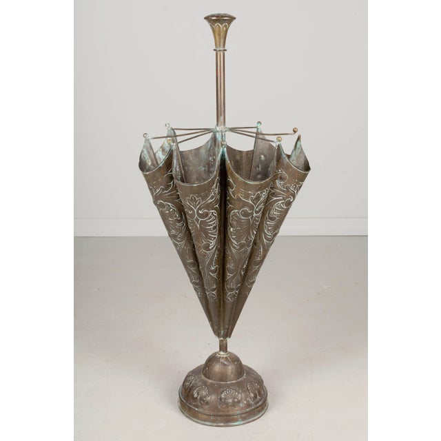 1900 - 1909 French Embossed Brass Umbrella Stand For Sale - Image 5 of 12