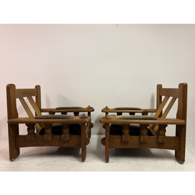 Brutalist Oak Chairs with Slatted Backs, 1960s, Set of 2 For Sale - Image 6 of 18