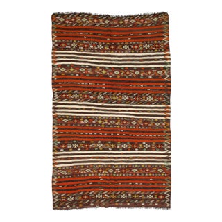 Orange Striped Ebroidered Kilim Rug For Sale