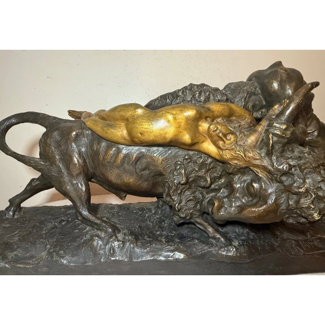 Italian Huge Antique R Aurili Italian Hercules Bull Lady Bronze Patinated Plaster Statue For Sale - Image 3 of 18
