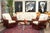 Wood Vintage Palecek President's Sofa Red Rattan White Cushions Patio Sofa For Sale - Image 7 of 8