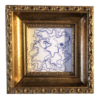Original Vintage Small Wayne Cunningham Abstract Ink Drawing Vintage Frame For Sale