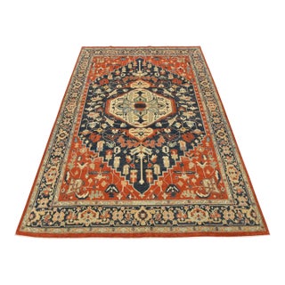 Heriz Rug 9’10” X 13’11” Orange Wool Traditional Hand-Knotted Carpet For Sale