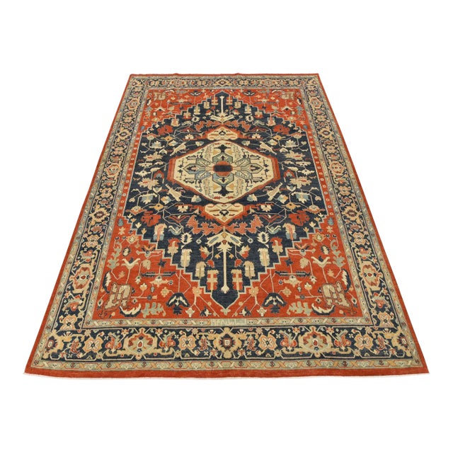 Heriz Rug 9’10” X 13’11” Orange Wool Traditional Hand-Knotted Carpet For Sale