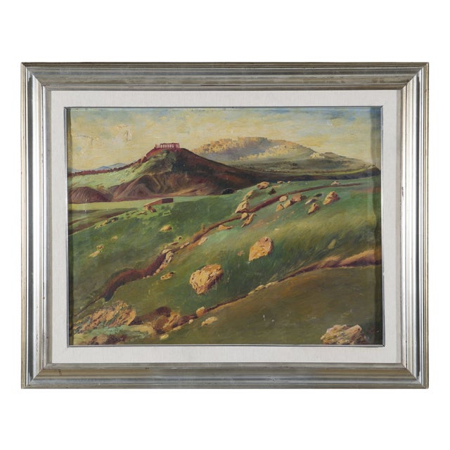 Early 20th Century Konstantinos Maleas Credited Acropolis Painting For Sale