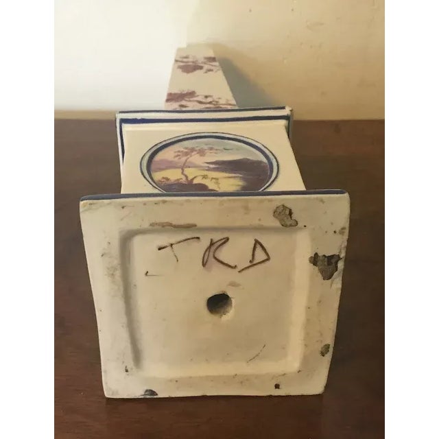 Antique early 19th century English porcelain obelisk. Decorated with a landscape painting, puce grape vine and rose...