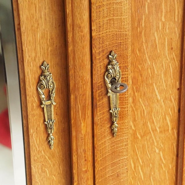 Brown Art Nouveau Wardrobe in Oak with Oval Mirror For Sale - Image 8 of 17