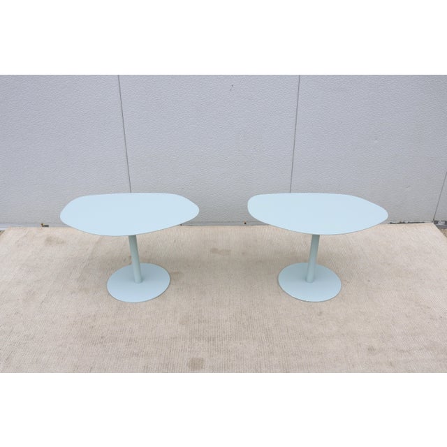 MCM Style Light Blue Organic Forms Side Tables Attributed to Morten Voss, a Pair For Sale - Image 4 of 18