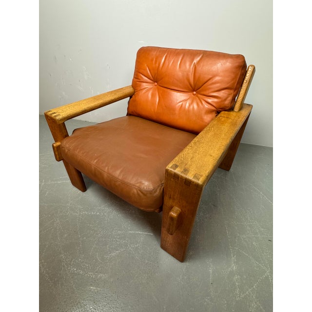 Mid-Century Modern Mid-Century Brutalist Bonanza Armchair in Cognac Leather with Wooden Frame by Esko Pajamies, Finland, 1960s For Sale - Image 3 of 8