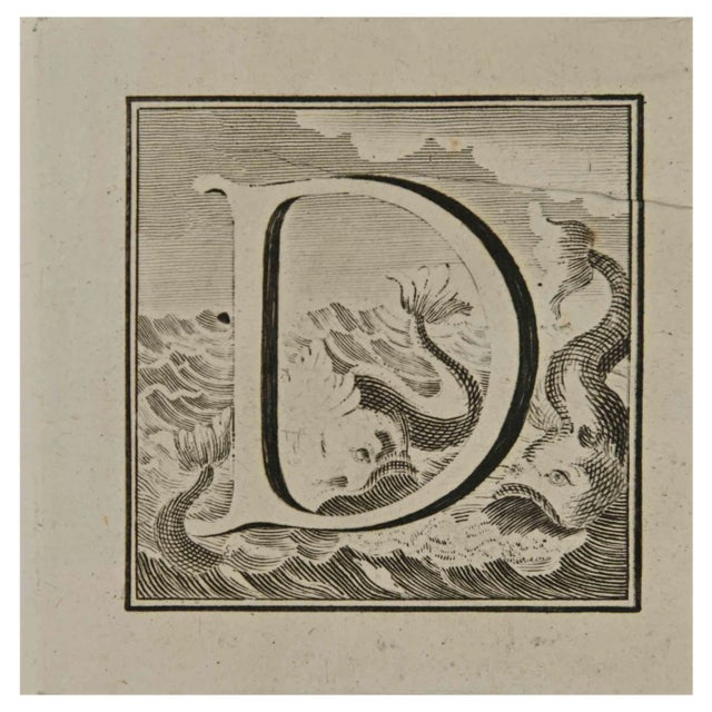 Luigi Vanvitelli, Letter of the Alphabet Q, Etching, 18th Century For Sale