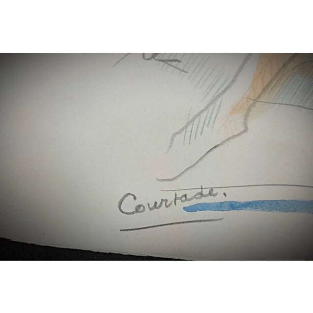 Abstract Vintage Watercolor Drawing by Jacques Courtade, "Nude Woman" For Sale - Image 3 of 7