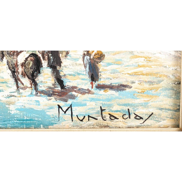 1960s Signed "Muntadas" Oil on Canvas, Impressionist Style City Square Unframed For Sale - Image 5 of 6