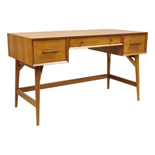 West Elm Williams Sonoma Mid Century Modern Acacia Teak Style Writing Desk (B) For Sale