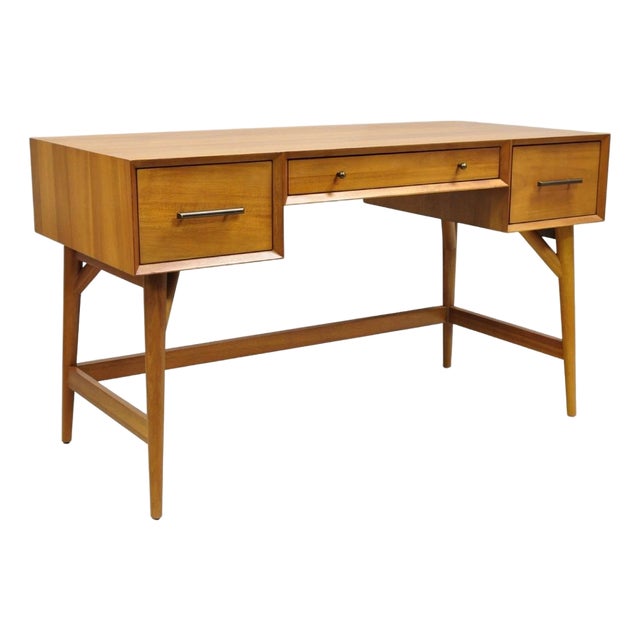 West Elm Williams Sonoma Mid Century Modern Acacia Teak Style Writing Desk (B) For Sale