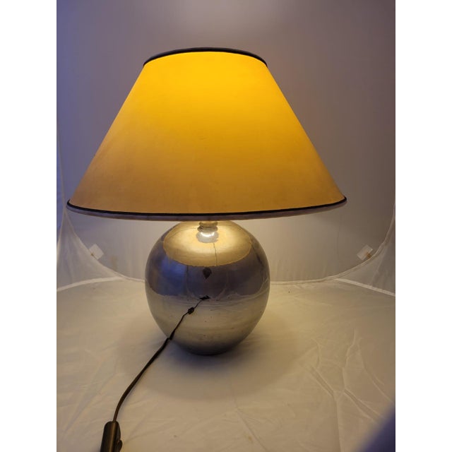 Khaki Vintage Silver-Plated Ceramic Table Lamp from La Bottega, 1980s For Sale - Image 8 of 13
