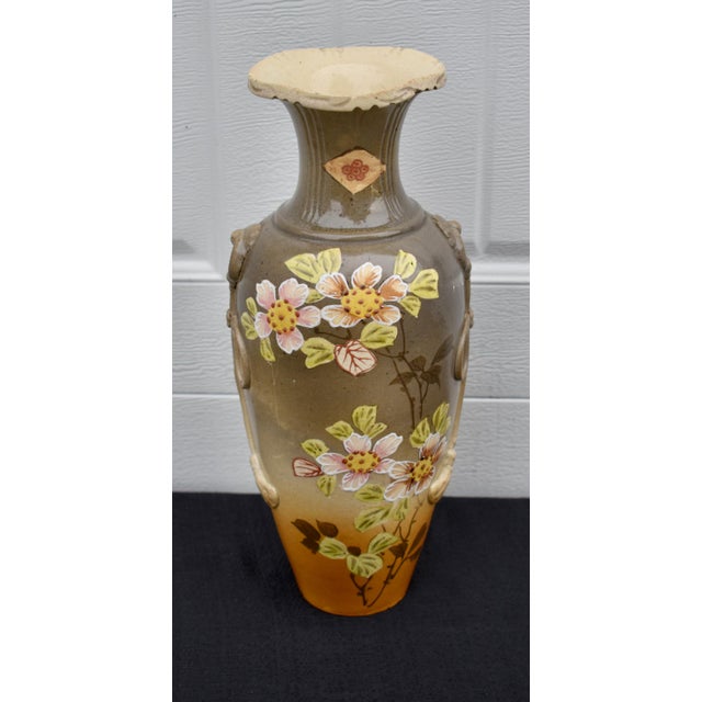 Brown Antique Japanese Satsuma Style Moriage Porcelain Vase Hand Painted Blossoms For Sale - Image 8 of 14