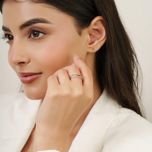 Multi Sapphire Channel Set Eternity Band Ring in 925 Sterling Silver - Size - 8.5 For Sale - Image 6 of 13