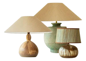 Green and Brown Ceramic Table Lamp with Silk Lampshades attributed to R. Houben, 1970