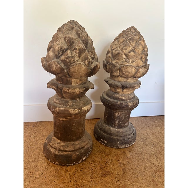 Vintage Pair of Carved Garden Acorns on Pedestal For Sale In Washington DC - Image 6 of 14