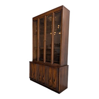 1960s Broyhill Brasilia Walnut China Cabinet / Display Hutch. Attributed. For Sale