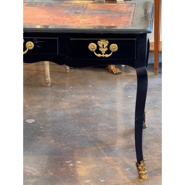 Early 19th Century French Ebonized Bureau Plat With Leather Top For Sale - Image 4 of 16