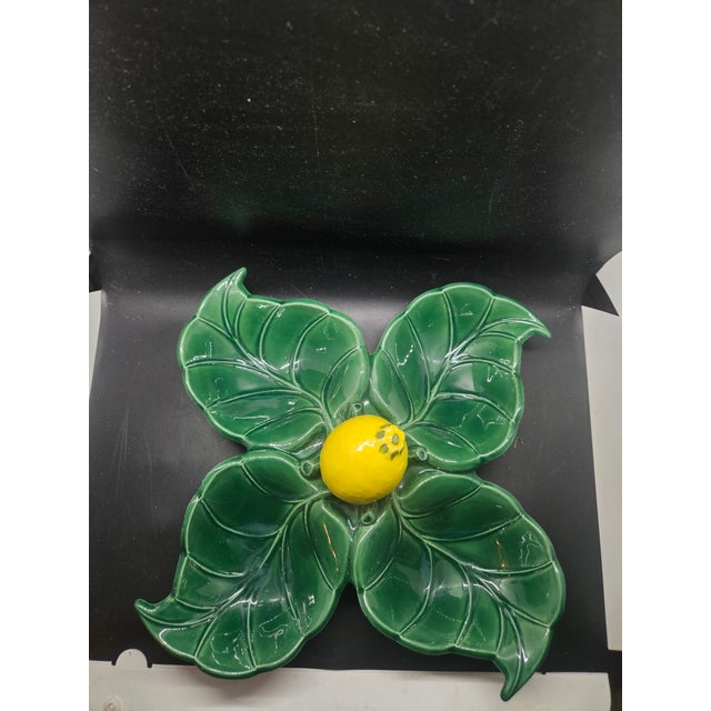 Vintage USA JB34 Mid-Century Modern Green Ceramic Leaf Serving Dish