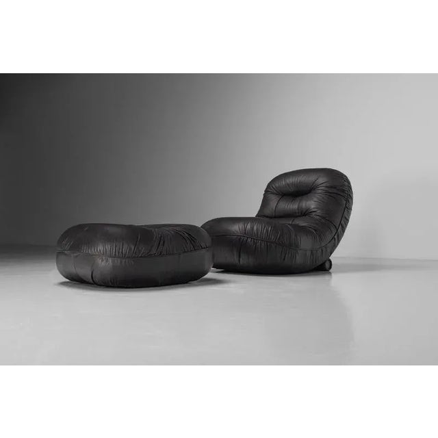 Black Set of Tumble Chair and Ottoman by Adriano Piazzesi for Tre D, Italy, 1973 For Sale - Image 8 of 17